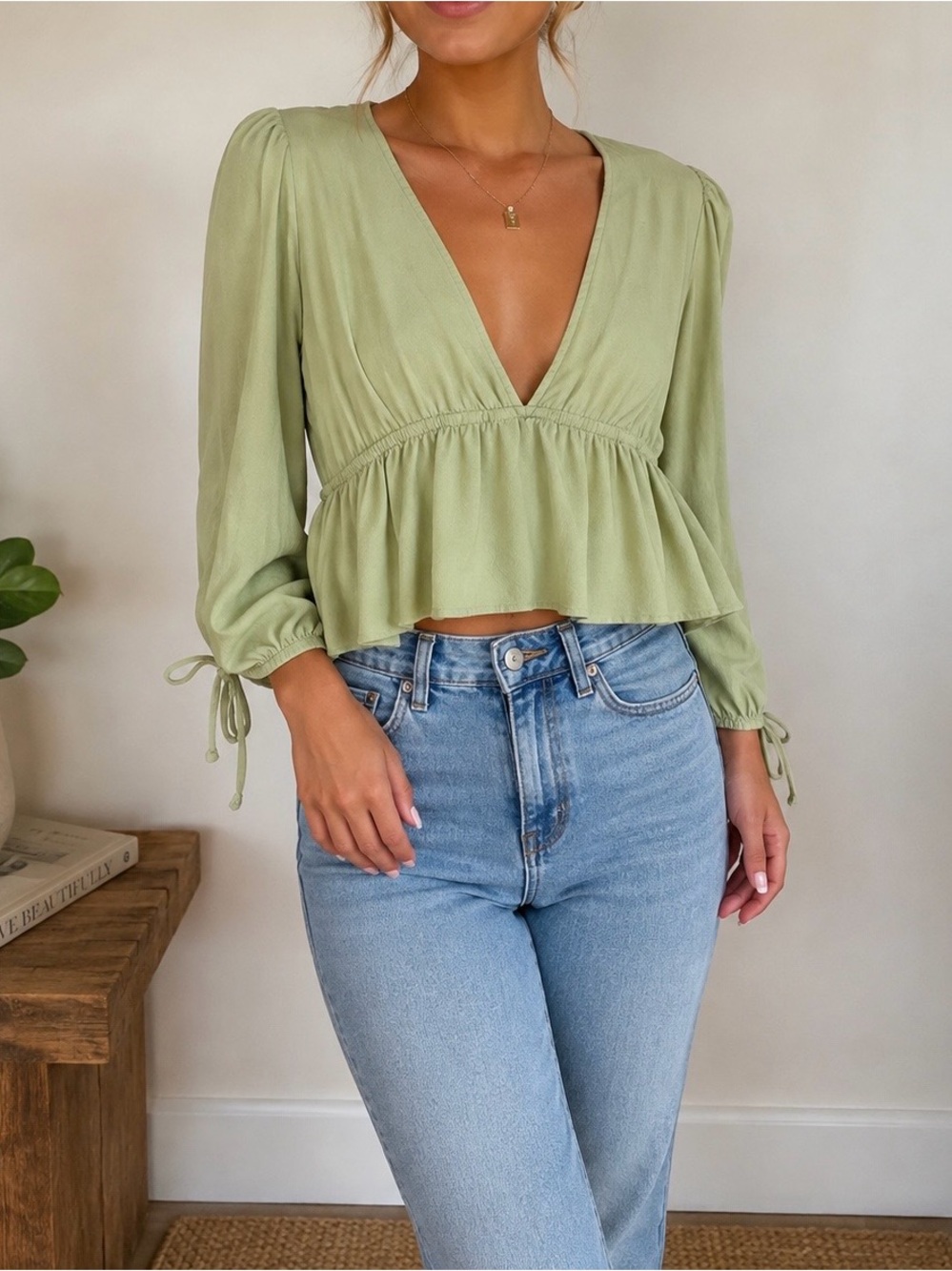 LE LIS Sage Green Autumn Cottage Women’s Top Blouse Shirt Sz M EUC